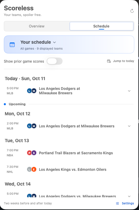 Actual Scoreless schedule in light appearance